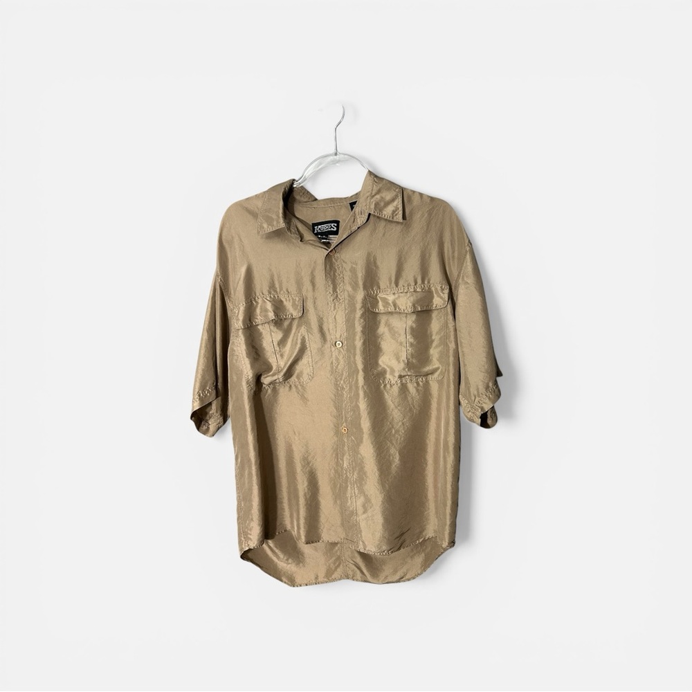 Vintage 1990s 100% Silk Kudos Mens Button Down Short Sleeve Shirt Size M